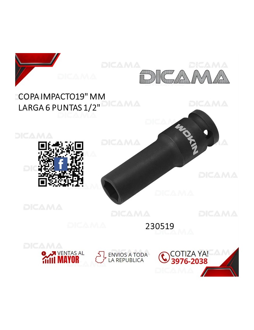 COPA RAIZ 1/2" 19MM IMPACTO LARGA 6 PUNTAS