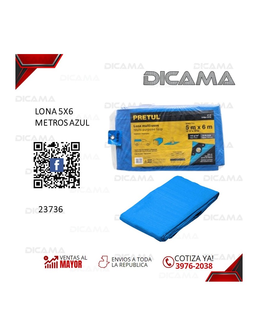 LONA 5X6 METROS AZUL