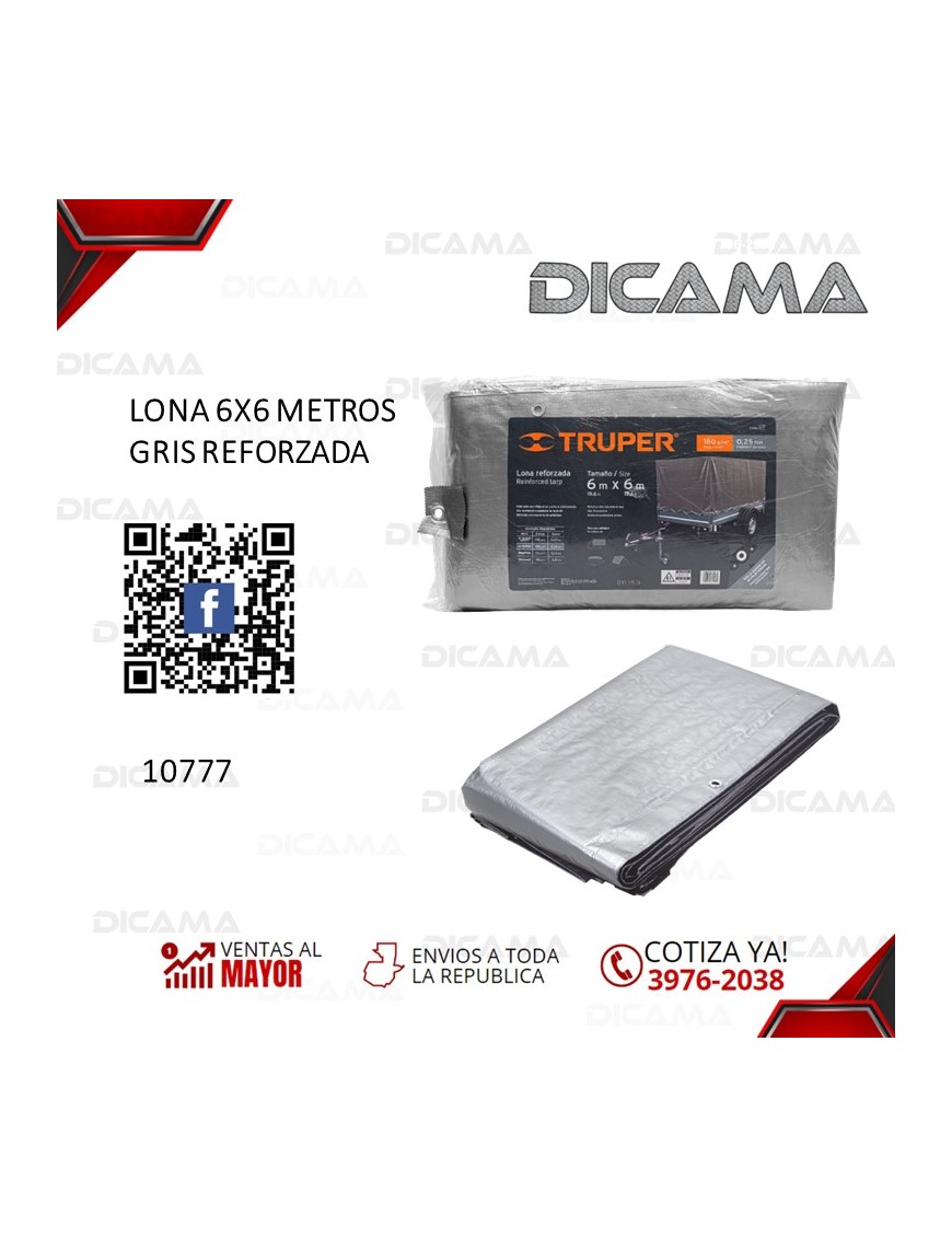 LONA 6X6 METROS GRIS REFORZADA