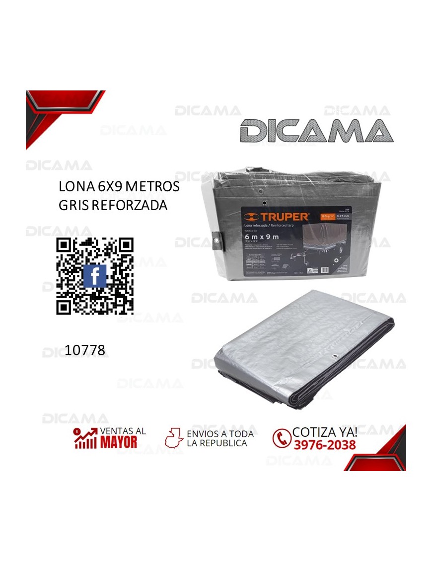 LONA 6X9 METROS GRIS REFORZADA