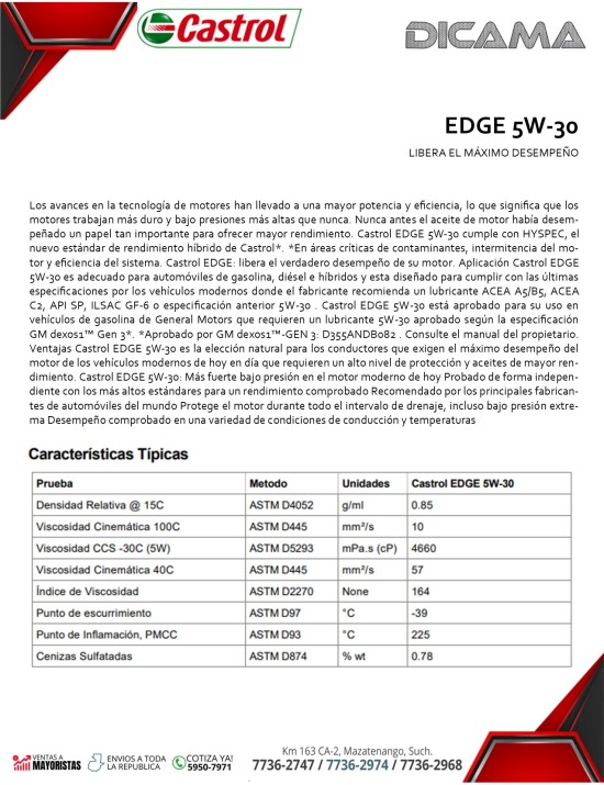 ACEITE GARRAFA 5W30 EDGE K GAS/DIESEL
