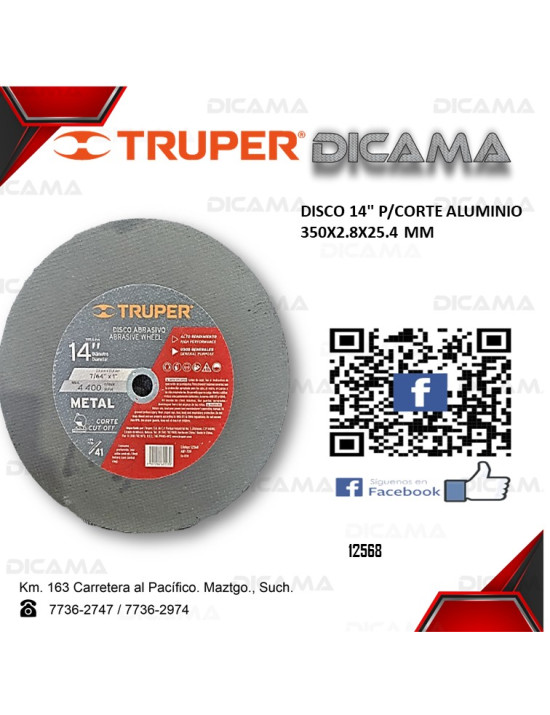 DISCO 14" PARA CORTE 350X2.8X25.4 MM ALUMINIO