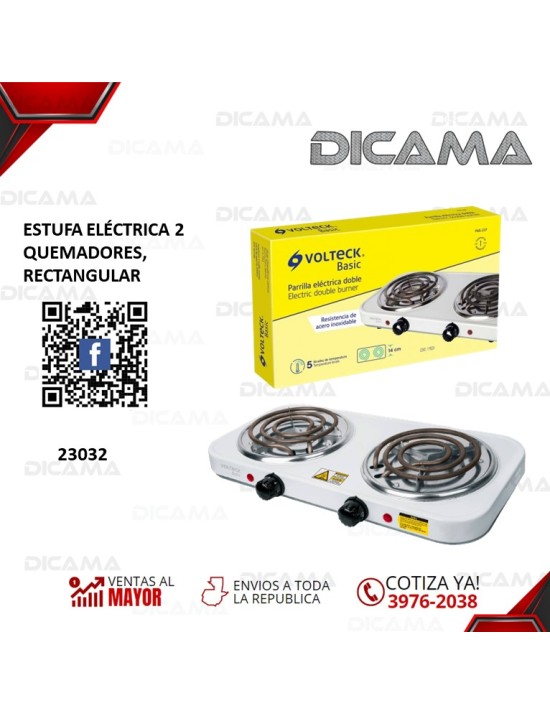 ESTUFA ELECTRICA 2 QUEMADORES, RECTANGULAR