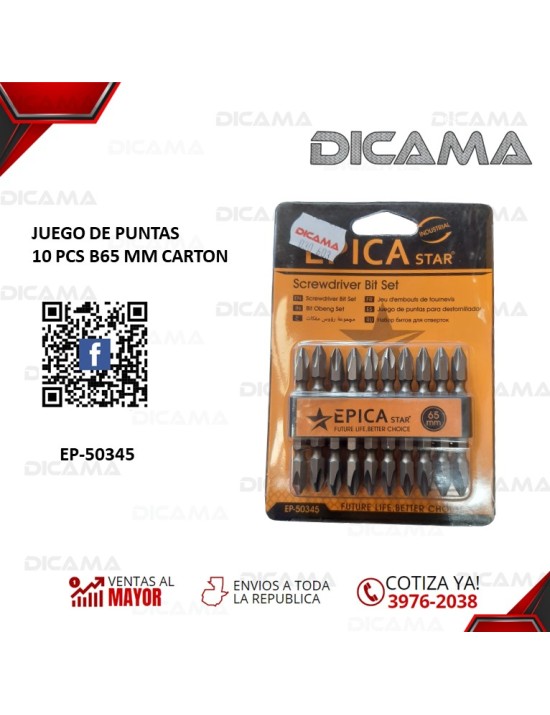 JUEGO DE PUNTAS 10 PZAS B65 MM CARTON