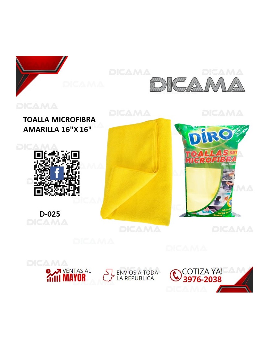 TOALLA MICROFIBRA AMARILLA 16"X 16"
