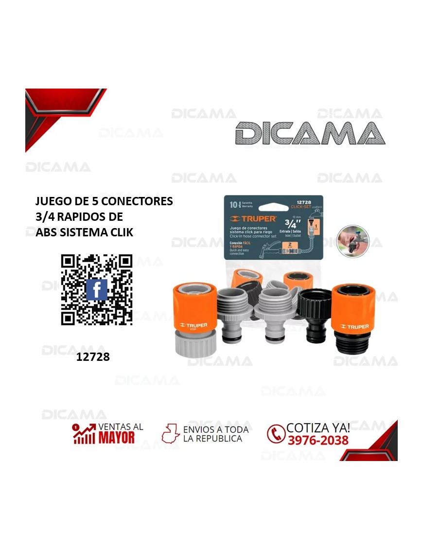 JUEGO DE 5 CONECTORES 3/4 RAPIDOS DE ABS SISTEMA CLIK