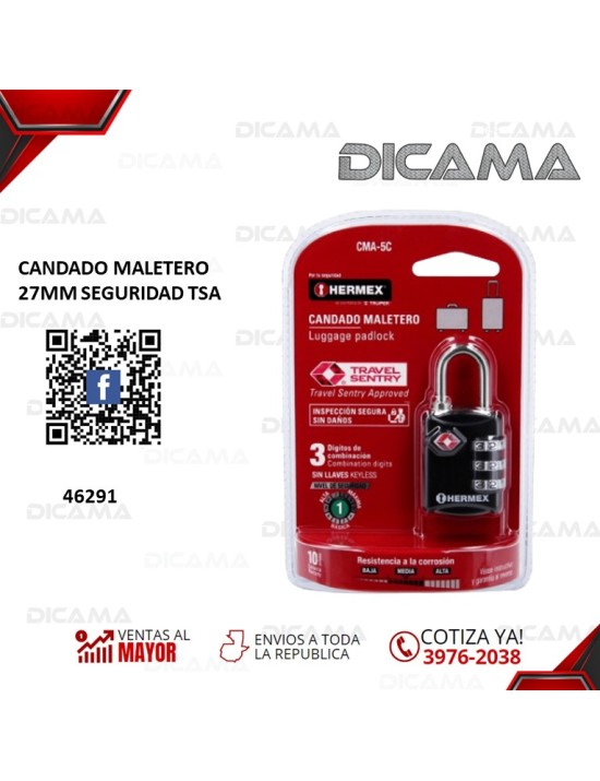 CANDADO 27MM MALETERO 27MM SEGURIDAD TSA