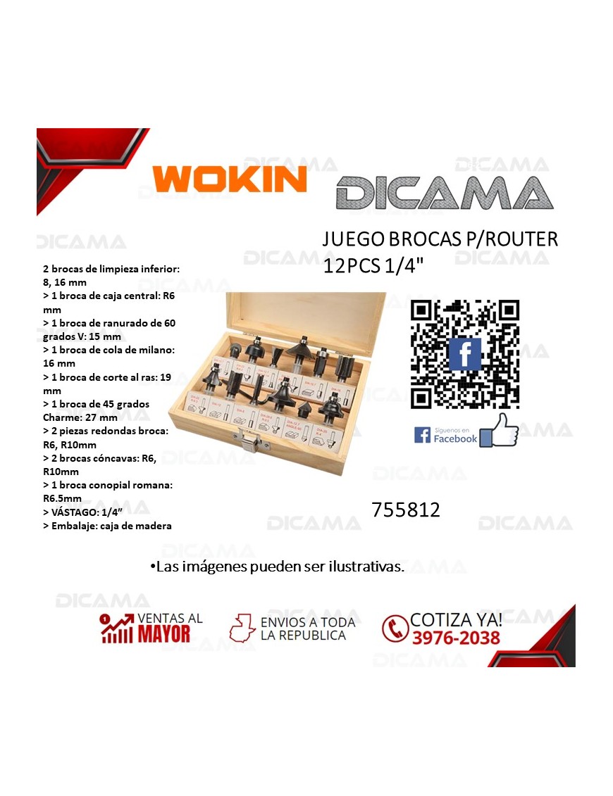 BROCAS JUEGO 12 PZAS PARA ROUTER  1/4"