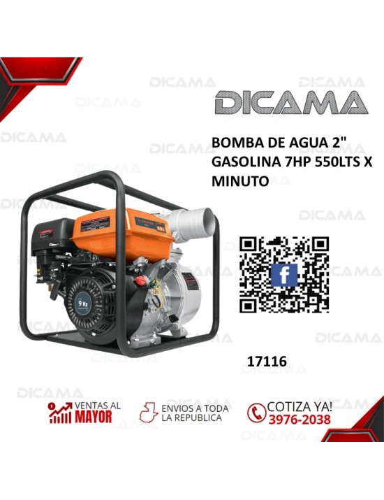 BOMBA DE AGUA 2" GASOLINA 7HP 550LTS X MINUTO