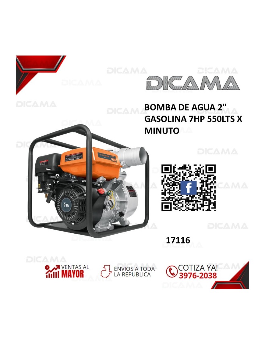 BOMBA DE AGUA 2" GASOLINA 7HP 550LTS X MINUTO