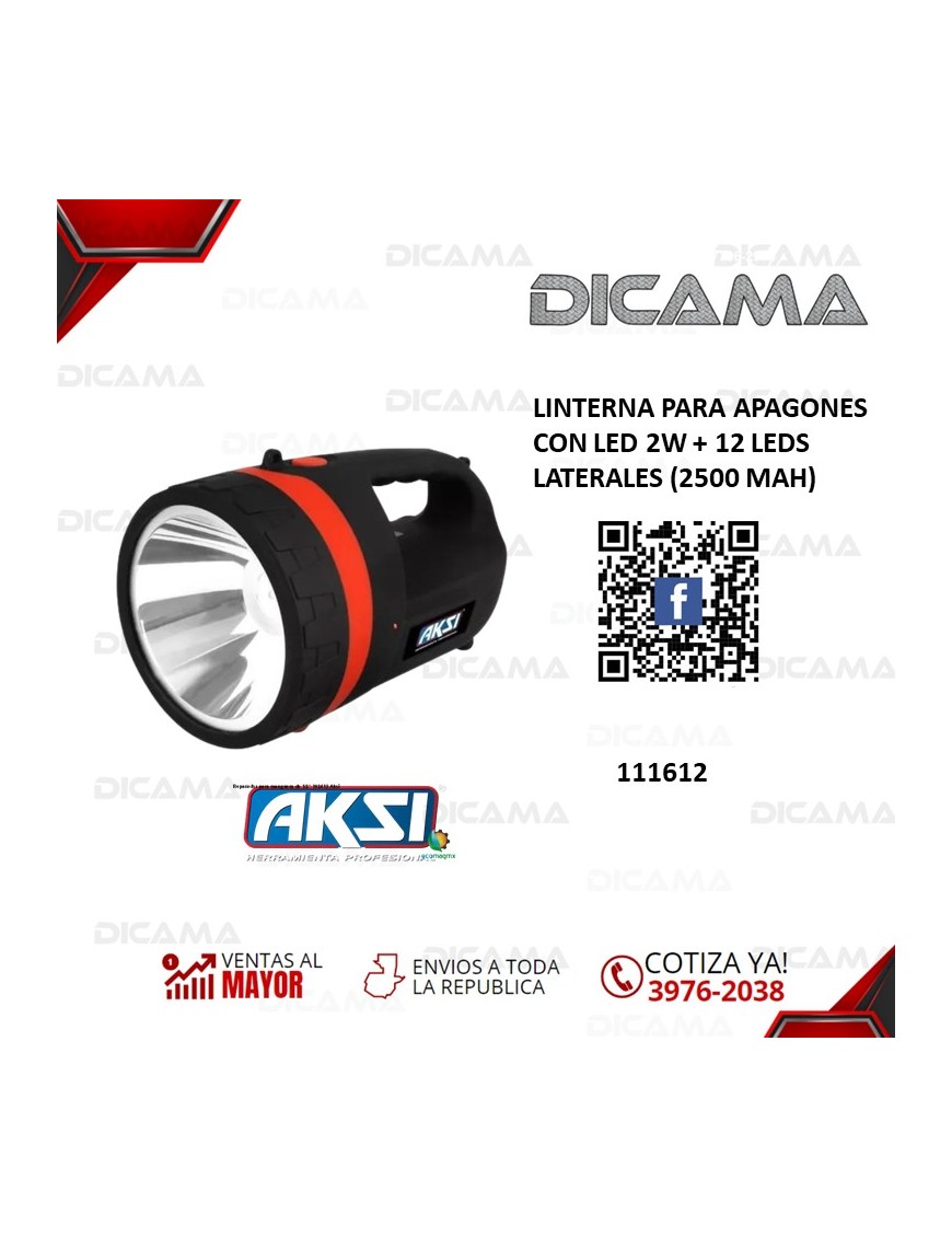 LINTERNA PARA APAGONES CON LED 2W + 12 LEDS LATERALES (2500 MAH)
