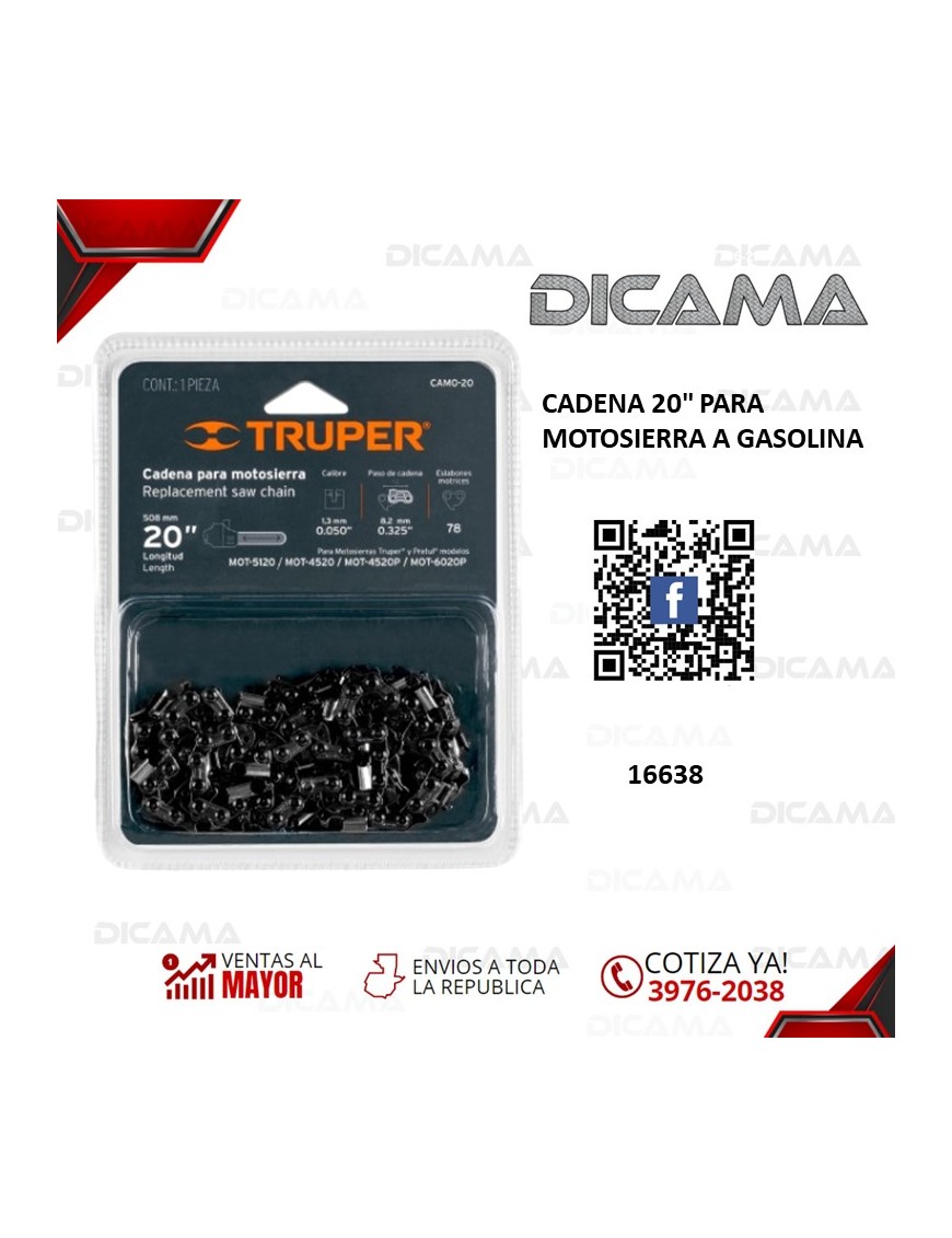 CADENA 20" PARA MOTOSIERRA A GASOLINA