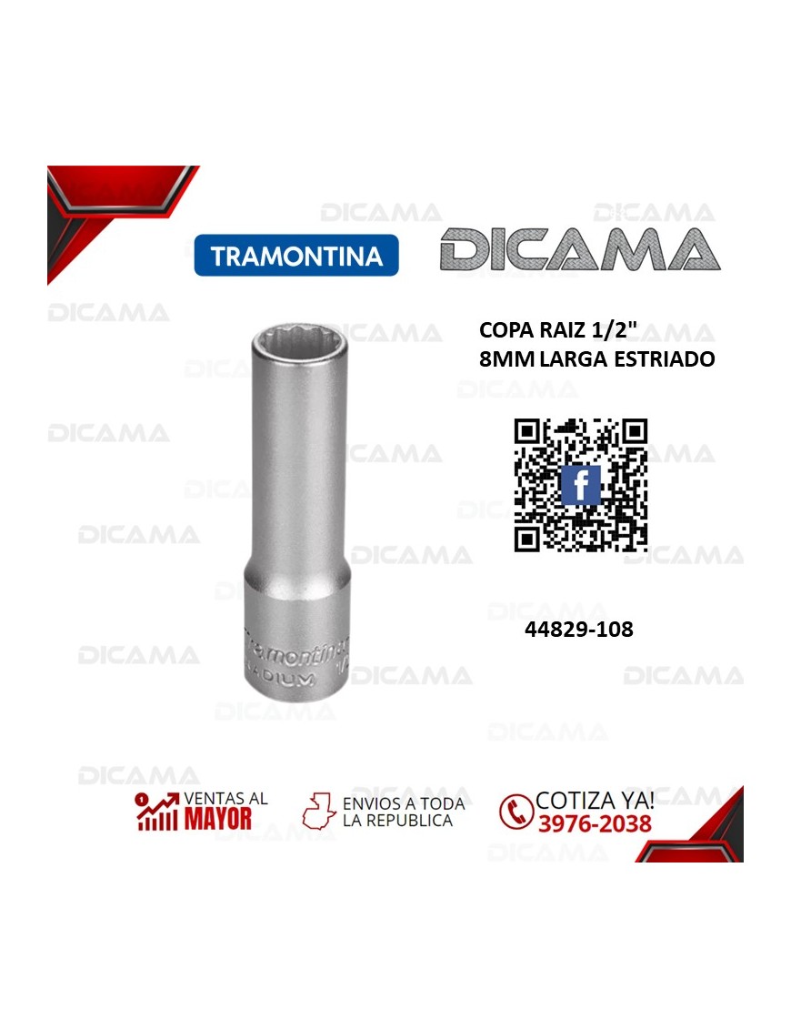 COPA RAIZ 1/2" 8MM LARGA ESTRIADO