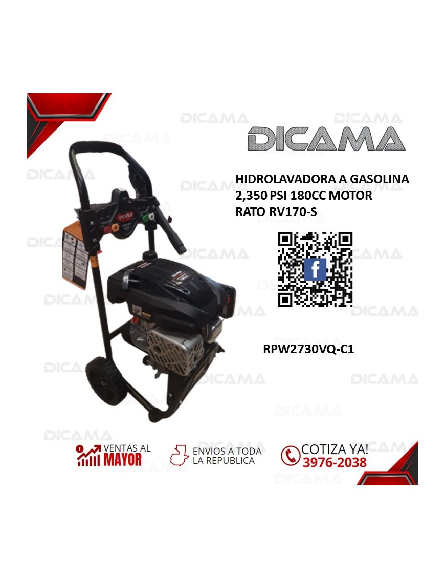 HIDROLAVADORA GASOLINA 2350 PSI 180CC MOTOR RATO RV170-S