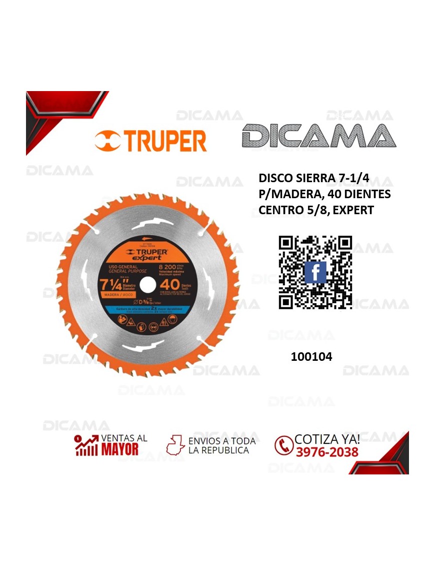 DISCO SIERRA 7-1/4"  PARA MADERA 40 DIENTES CENTRO 5/8, EXPERT