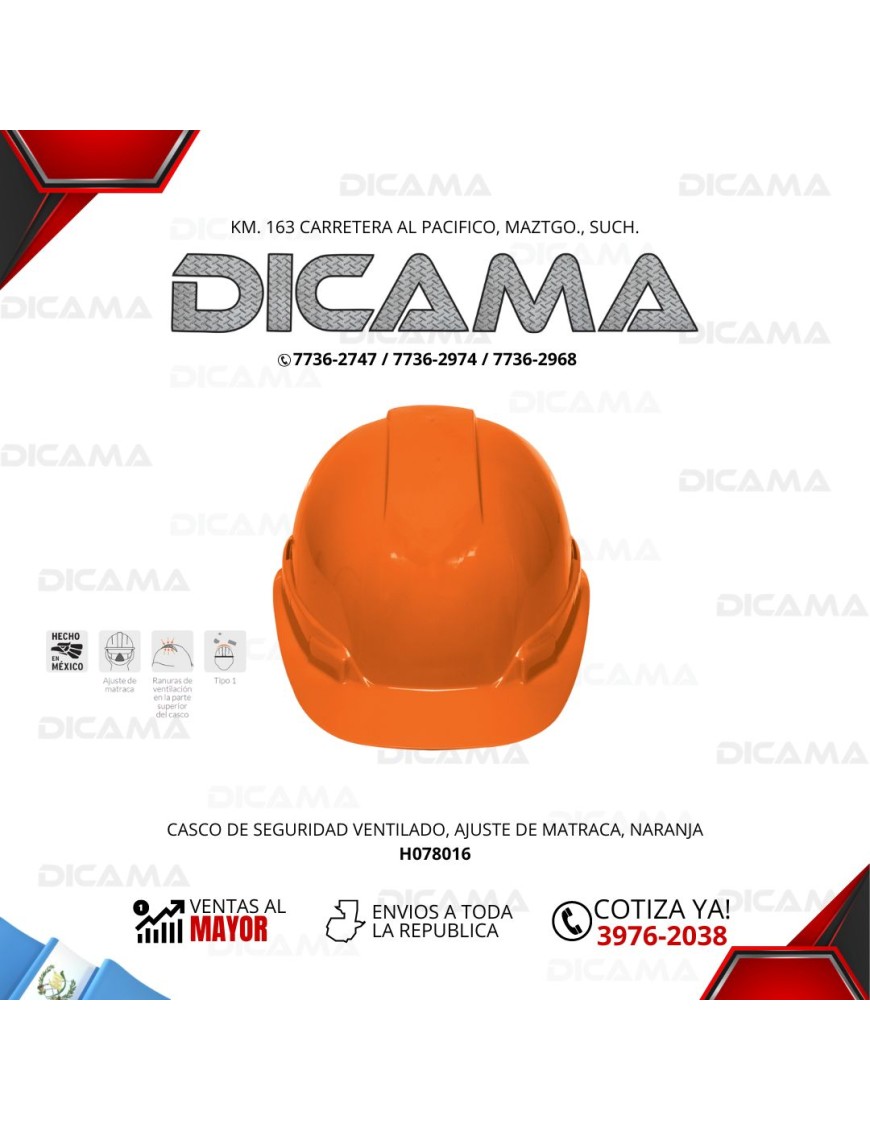 CASCO DE SEGURIDAD NARANJA VENTILADO