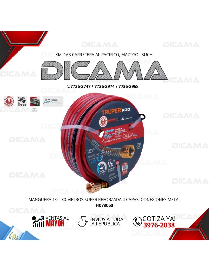 MANGUERA PARA AGUA 1/2"X 30 MTS  4 CAPAS
