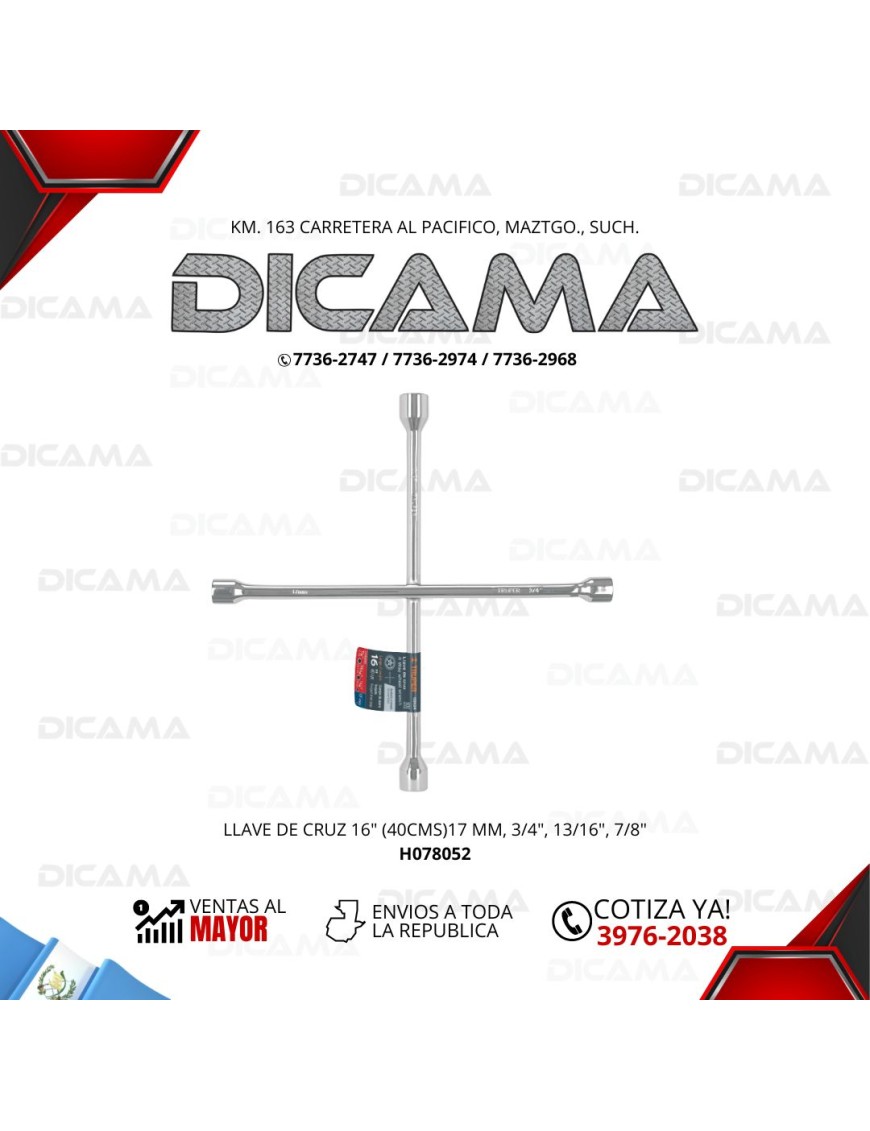 LLAVE DE CHUCHOS DE CRUZ 16" (40CMS)17 MM, 3/4", 13/16", 7/8"