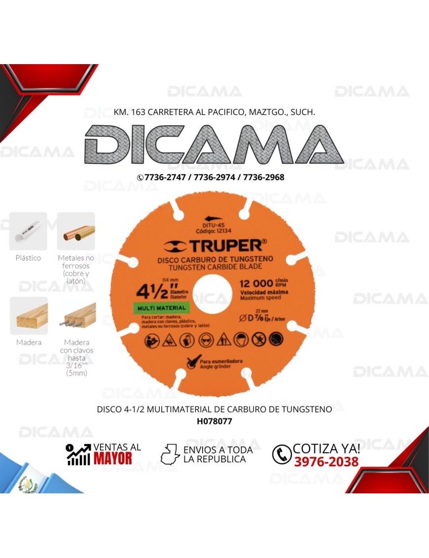 DISCO 4 1/2" MULTIMATERIAL DE CARBURO DE TUNGSTENO