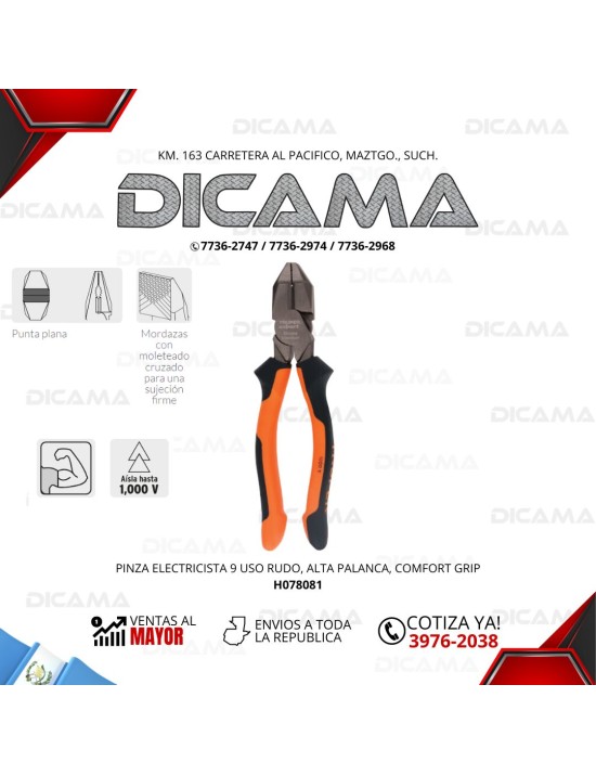 PINZA 9" ELECTRICISTA USO RUDO ALTA PALANCA COMFORT GRIP