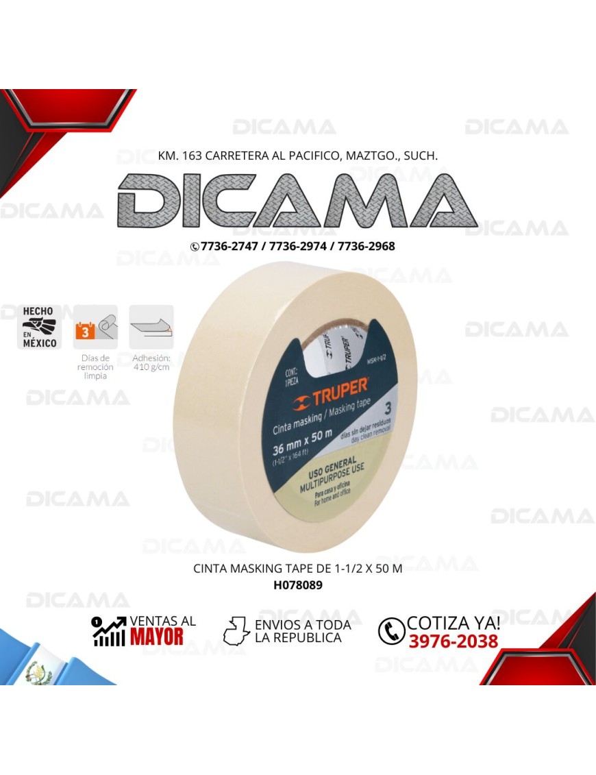 CINTA MASKING TAPE DE 1-1/2 X 50 M