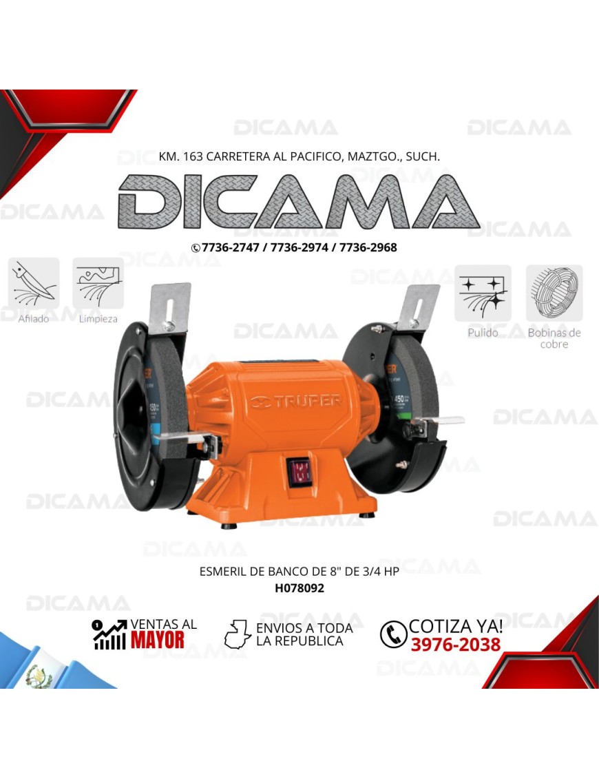 ESMERIL DE BANCO DE 8" DE 3/4 HP