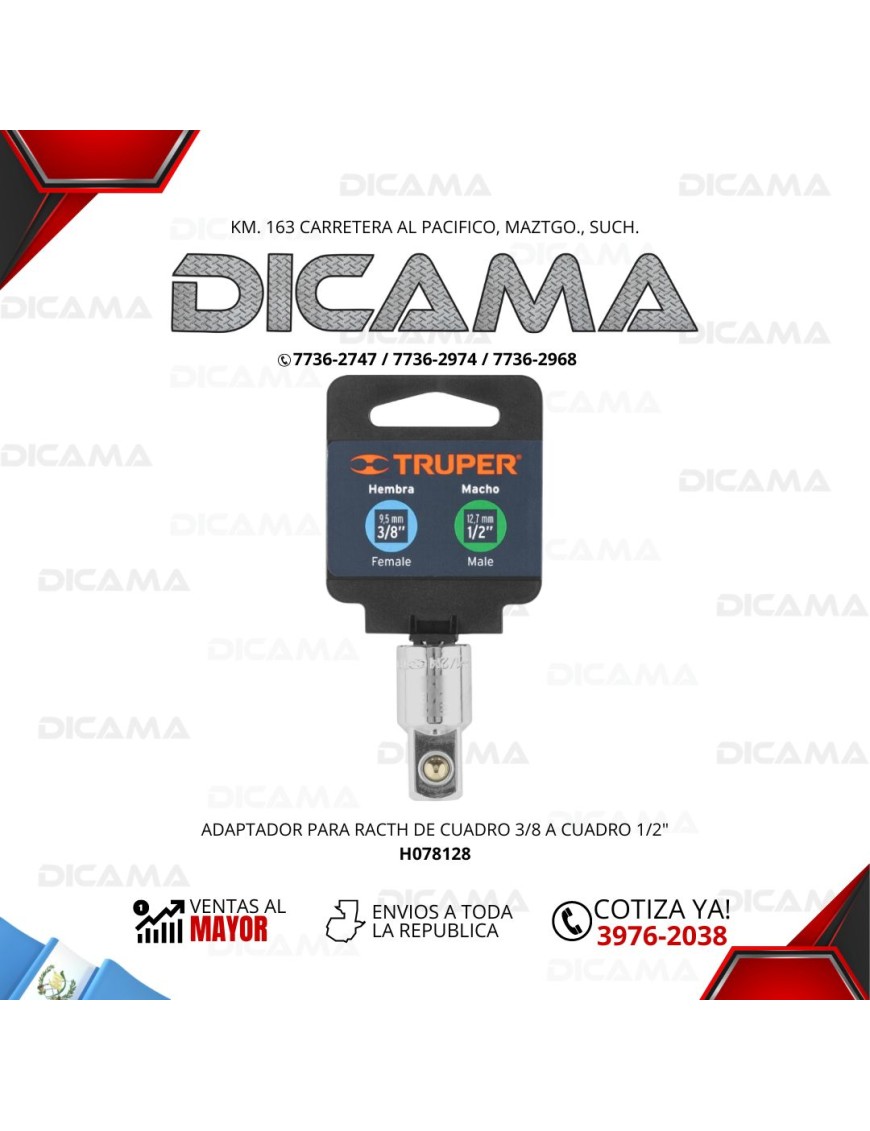 ADAPTADOR PARA RACTH DE CUADRO 3/8 A CUADRO 1/2"