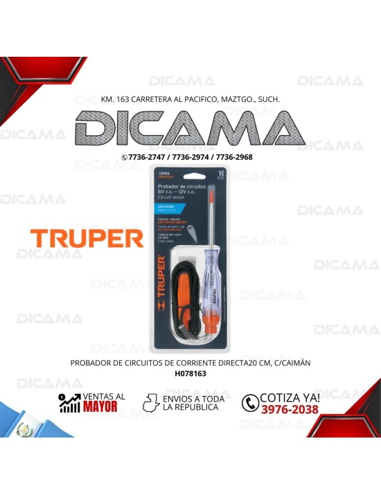 PROBADOR DE CIRCUITOS DE CORRIENTE DIRECTA20 CM, C/CAIMÁN