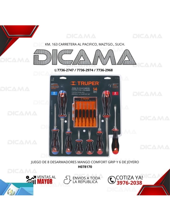 JUEGO DESARMADORES 8 PCS MANGO COMFORT GRIP Y 6 DE JOYERO