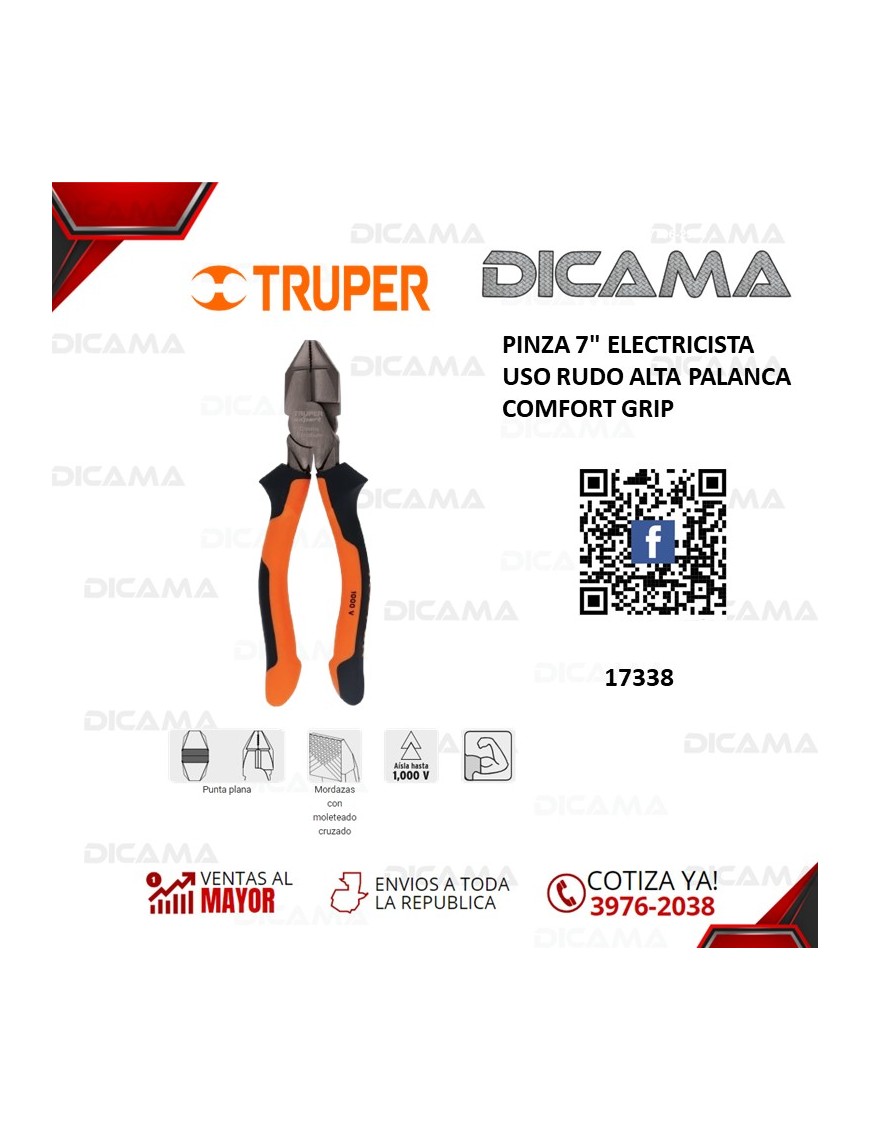 PINZA 7" ELECTRICISTA USO RUDO ALTA PALANCA COMFORT GRIP