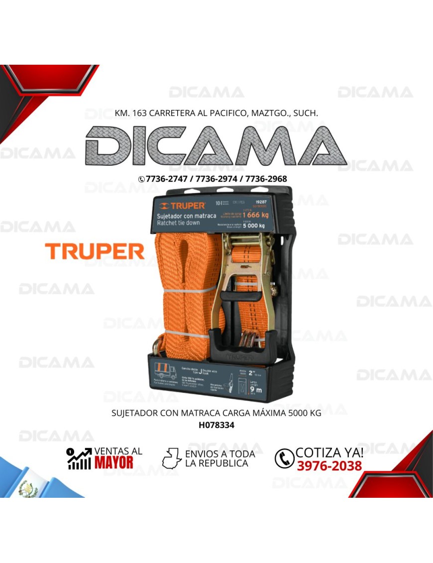 CINCHO PARA CARGA 1 PZAS CON RACTH 9 MTS 5000 KG