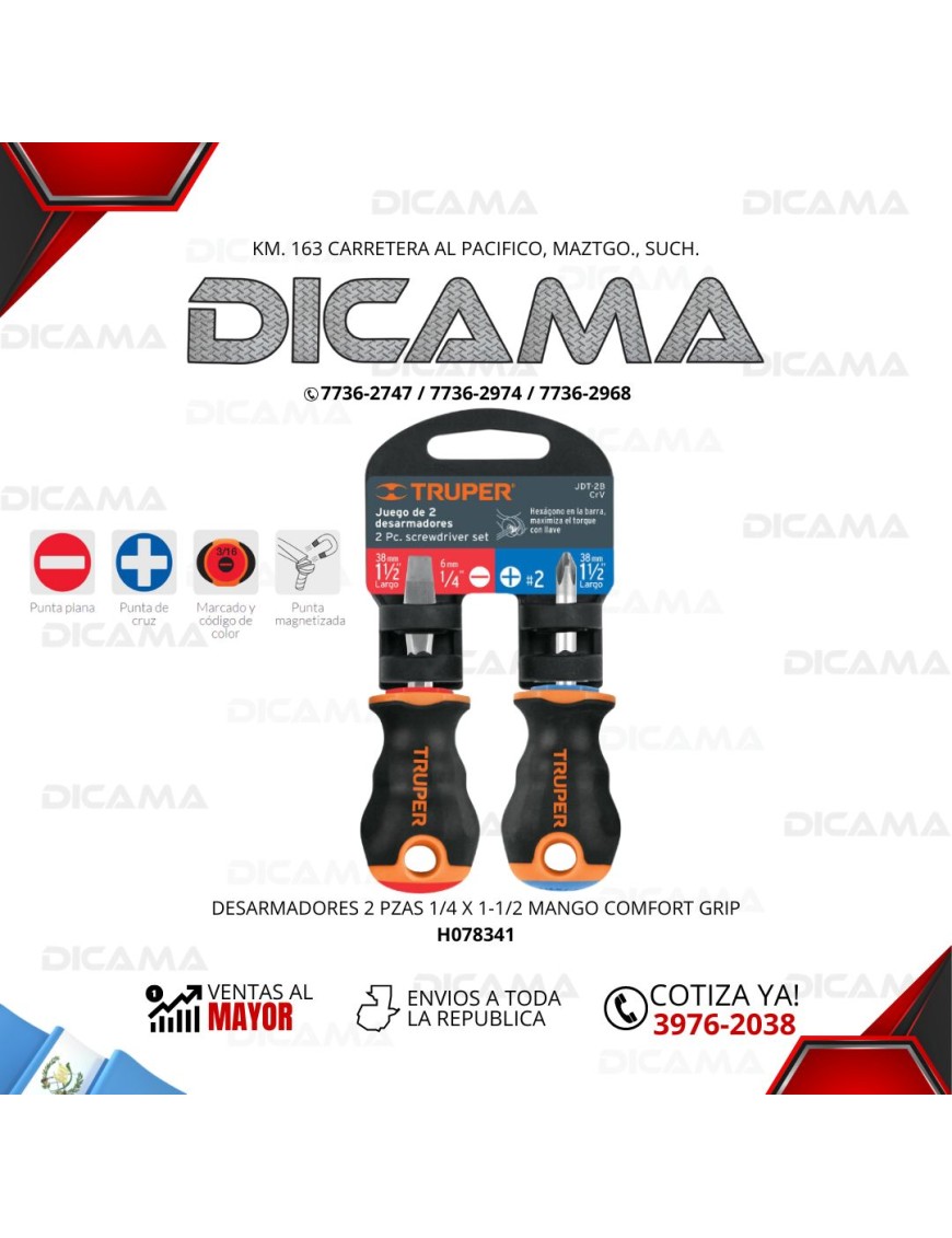 DESARMADOR JGO 2 PZAS 1/4 X 1-1/2 MANGO COMFORT GRIP