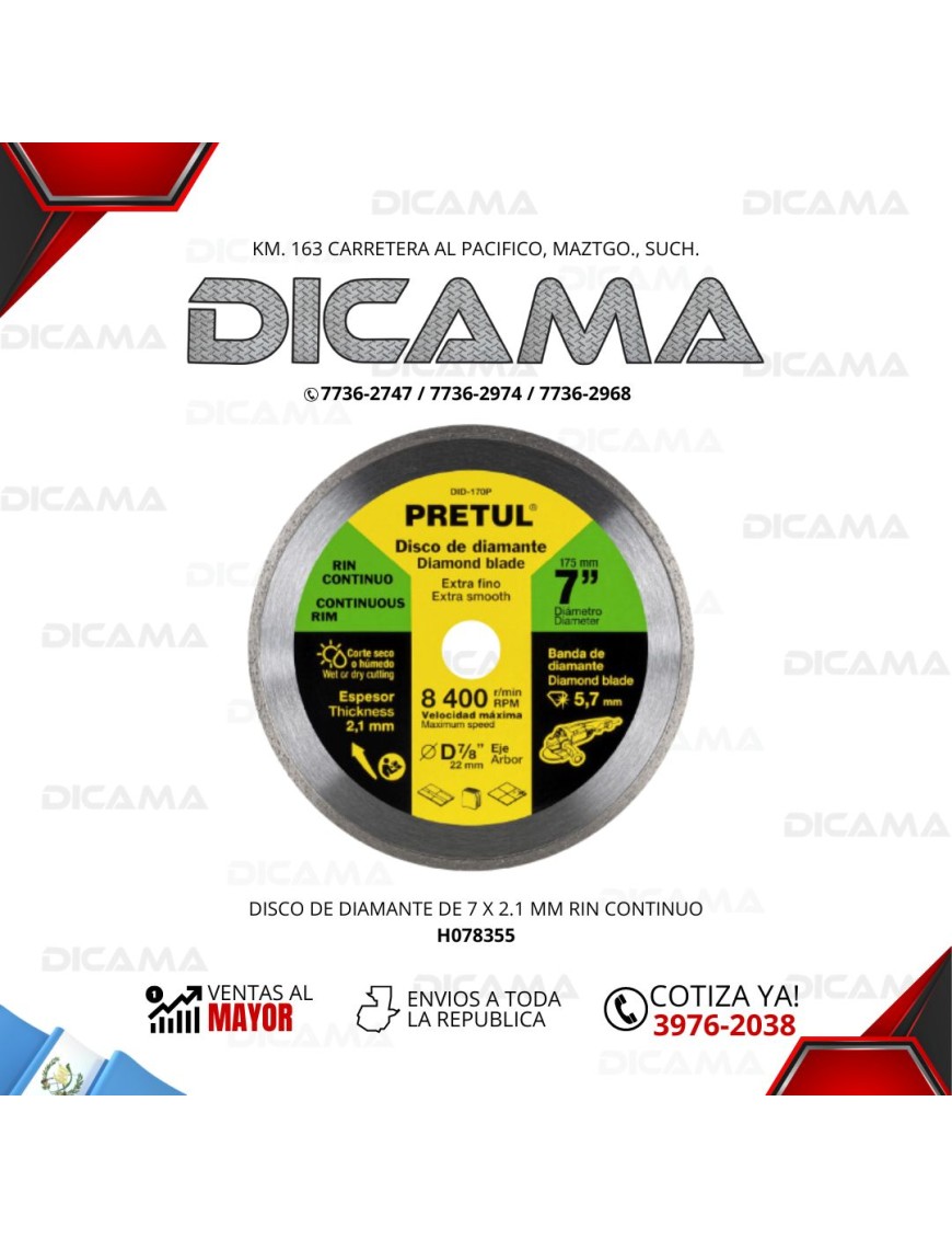 DISCO 7" X 2.1 MM DE DIAMANTE DE  RIN CONTINUO