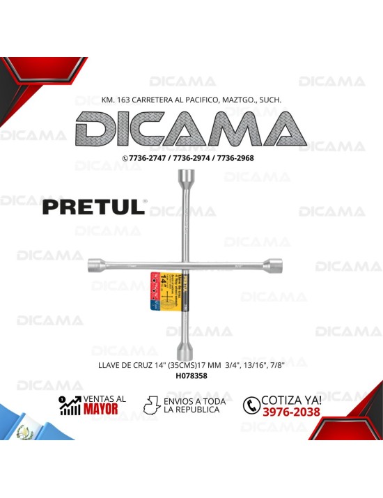 LLAVE DE CHUCHOS DE CRUZ 14 (35CMS)17 MM  3/4, 13/16, 7/8 PRETUL 21800