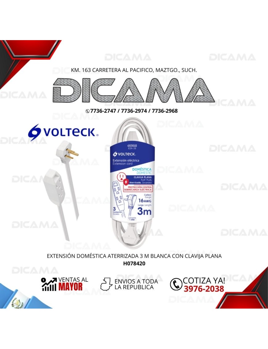 EXTENSION ELECTRICA 3 METROS BLANCA CON CLAVIJA PLANA