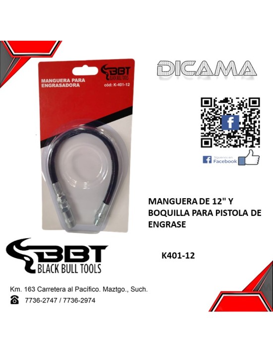 MANGUERA DE 12" Y BOQUILLA PARA PISTOLA DE ENGRASE