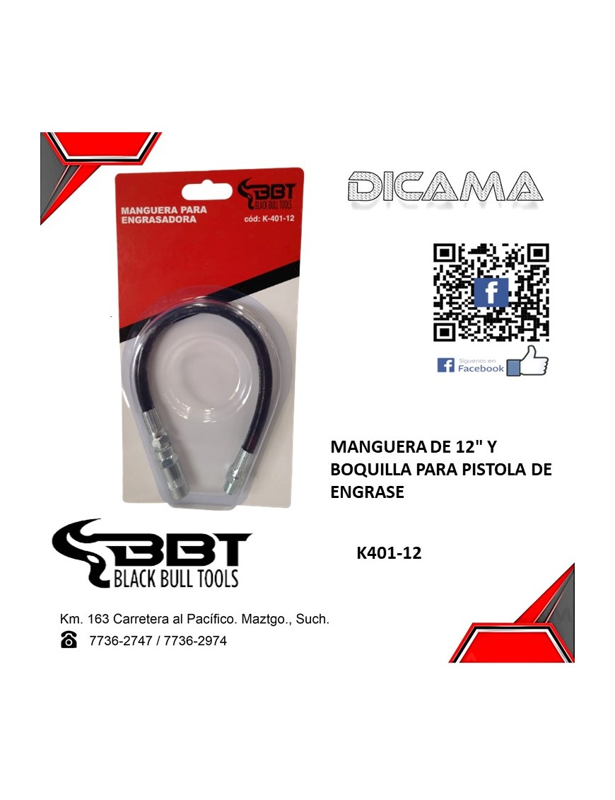 MANGUERA DE 12" Y BOQUILLA PARA PISTOLA DE ENGRASE