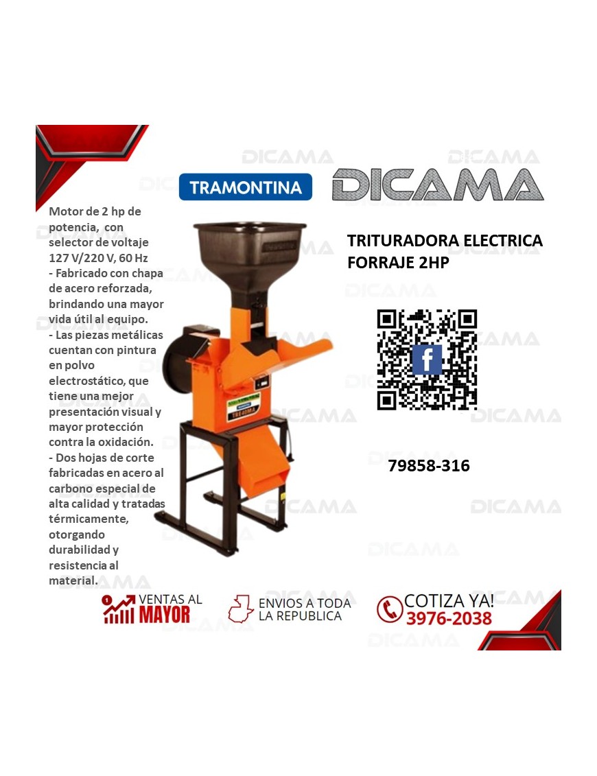 TRITURADORA ELECTRICA FORRAJE 2HP