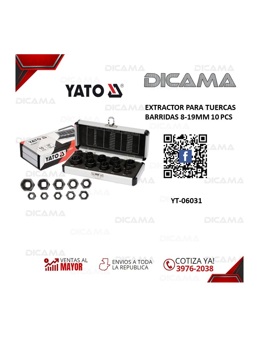 EXTRACTOR PARA TUERCAS BARRIDAS 8-19MM 10 PCS