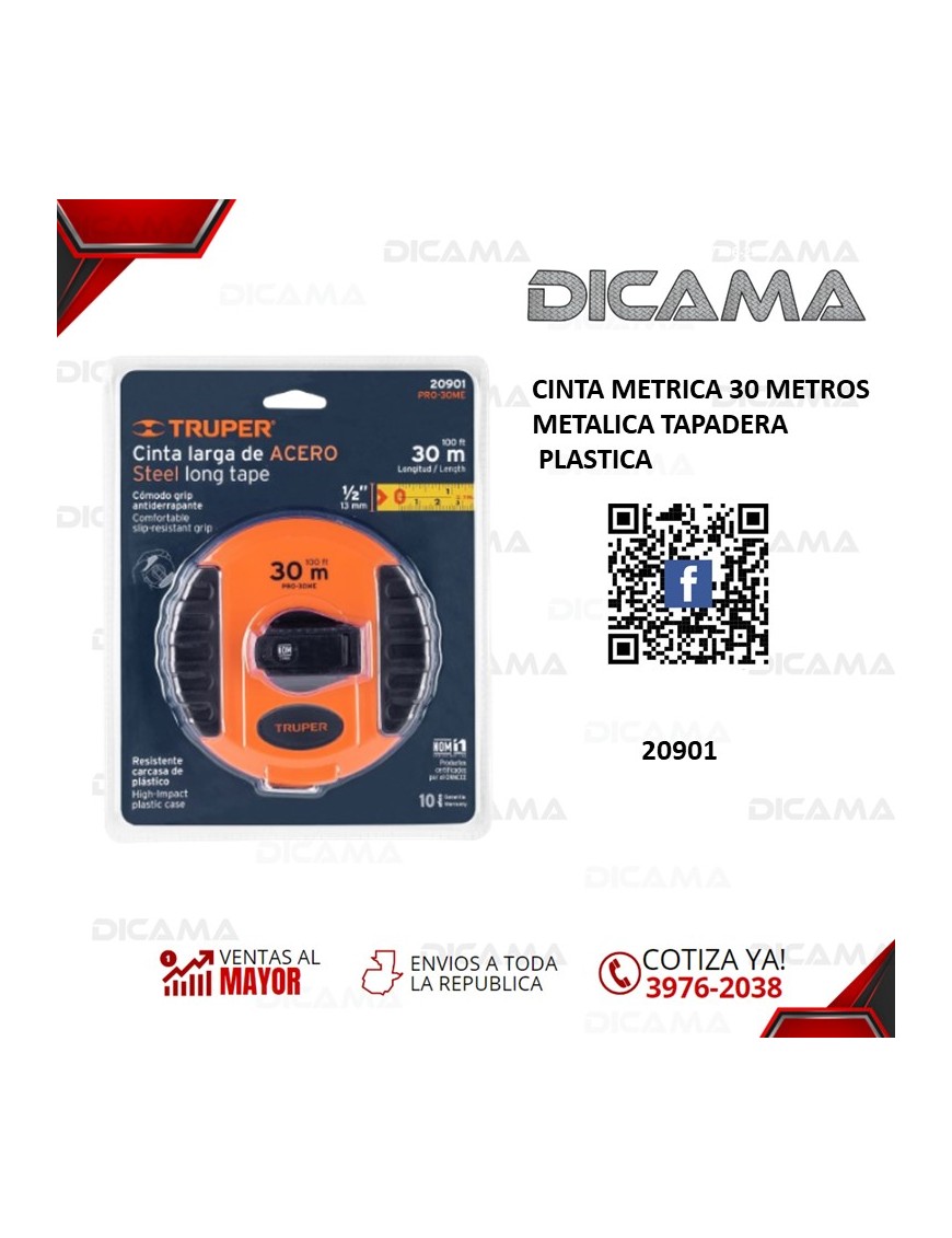 CINTA METRICA 30 METROS METALICA TAPADERA PLASTICA