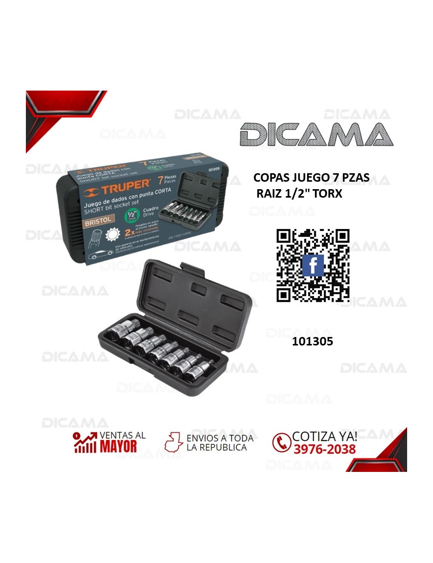 COPAS JUEGO 7 PZAS RAIZ 1/2" TORX BRISTOL PUNTA CORTA
