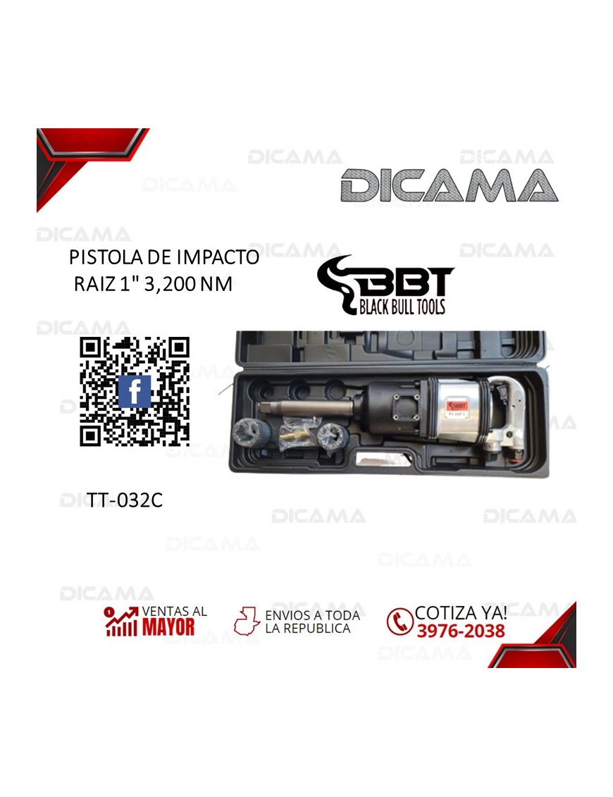 PISTOLA DE IMPACTO RAIZ 1" NEUMATICA 3,200 NM