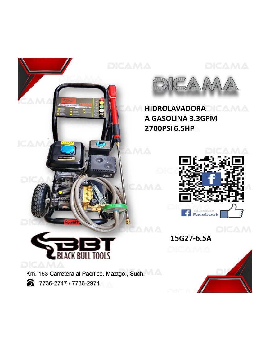 HIDROLAVADORA GASOLINA 2700PSI 6.5HP 3.3GPM