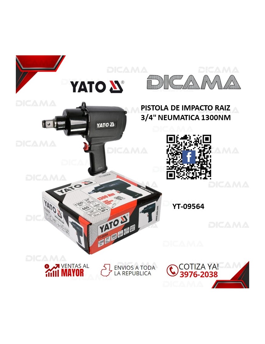 PISTOLA DE IMPACTO RAIZ 3/4" NEUMATICA 1300NM