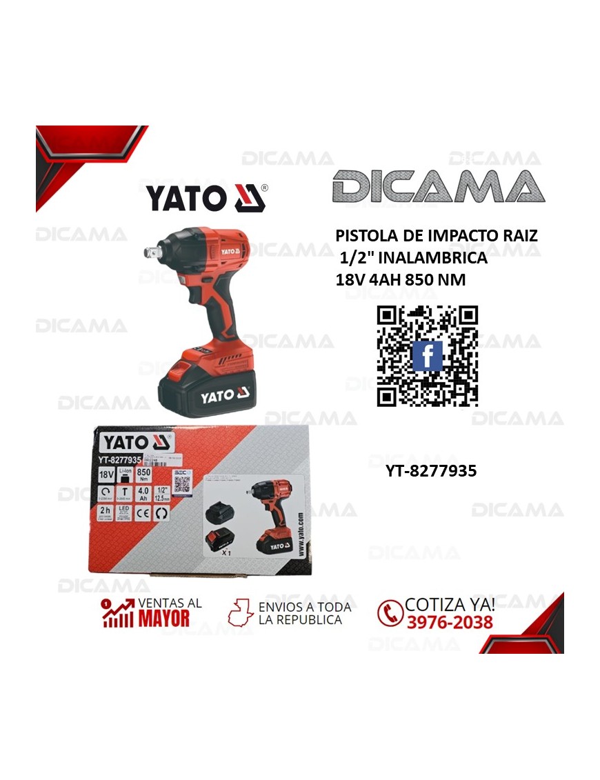 PISTOLA DE IMPACTO RAIZ 1/2" INALAMBRICA 18V 4AH 850 NM