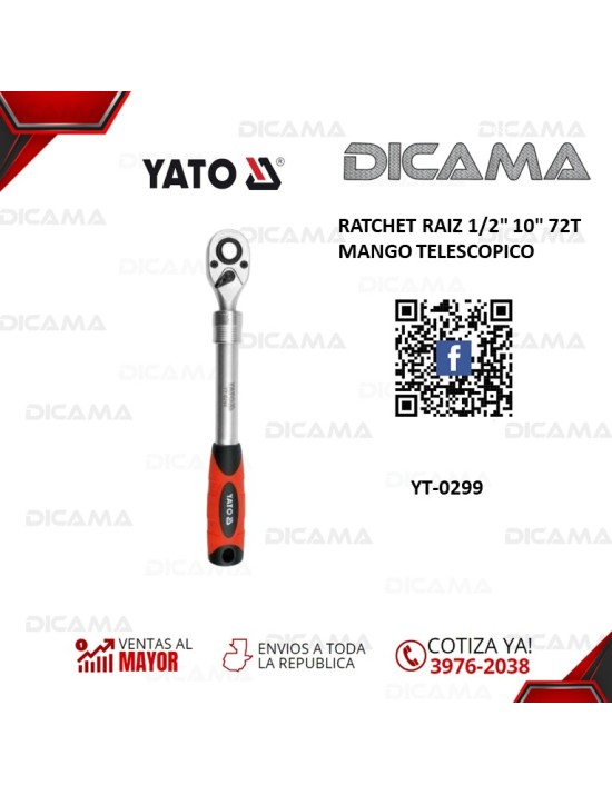 RATCHET RAIZ 1/2" 10" 72T MANGO TELESCOPICO