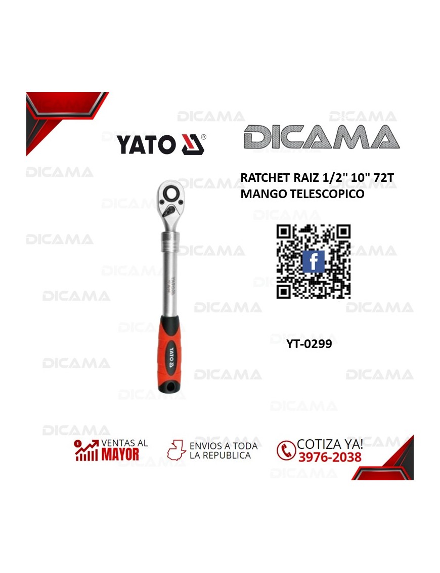 RATCHET RAIZ 1/2" 10" 72T MANGO TELESCOPICO