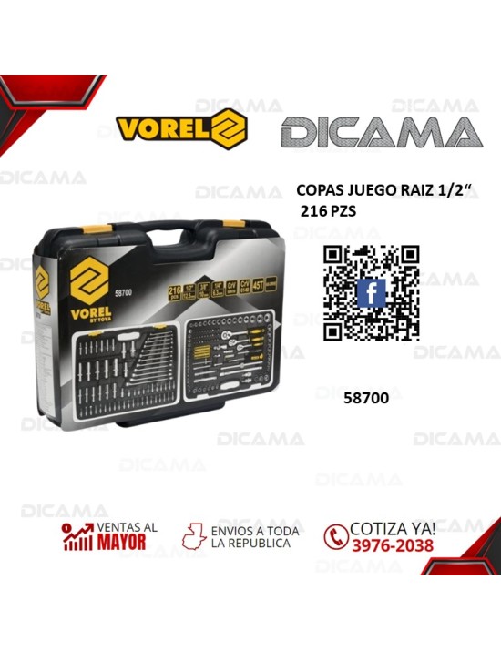 COPAS JUEGO RAIZ 1/4"-3/8"-1/2" 216 PZS
