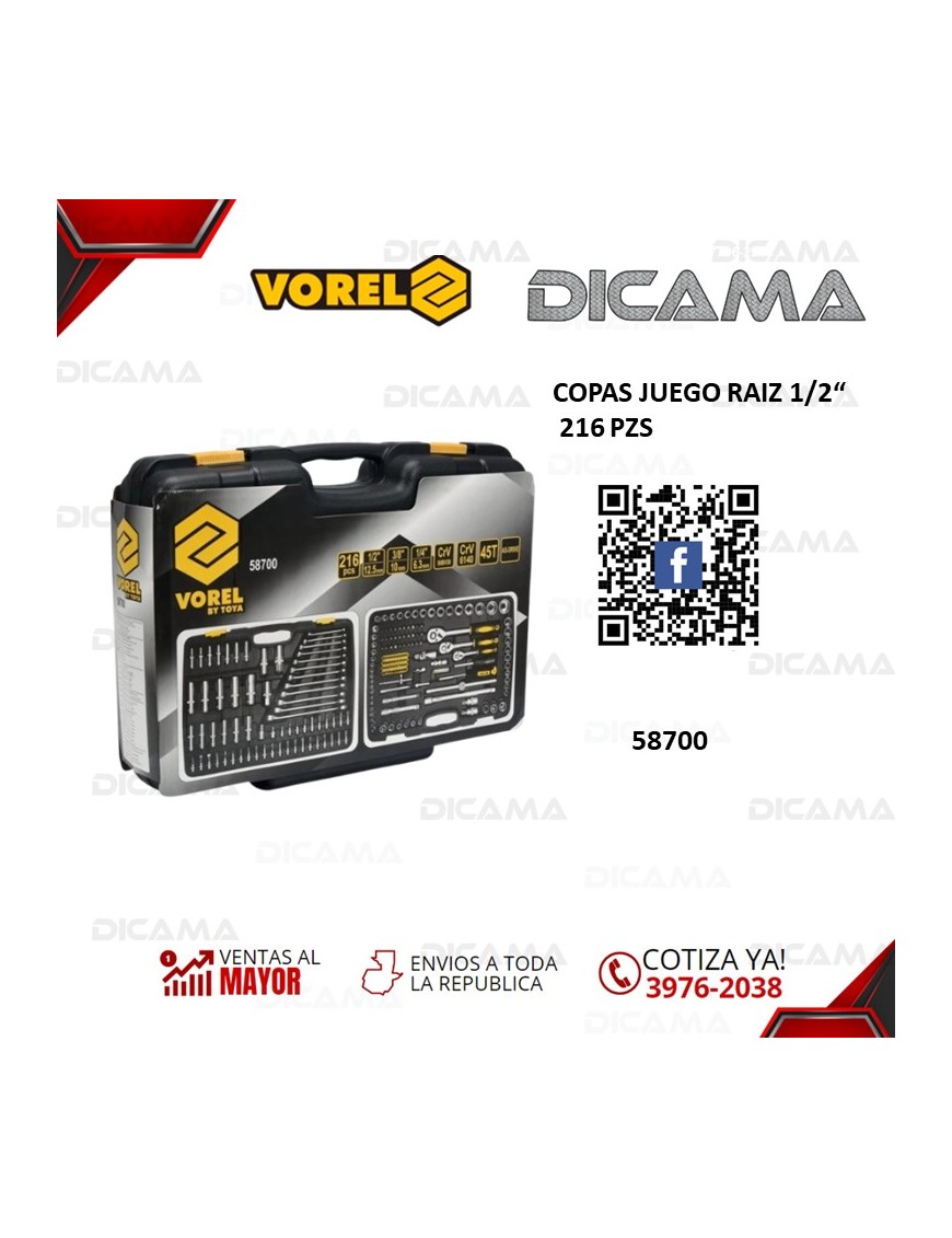 COPAS JUEGO RAIZ 1/4"-3/8"-1/2" 216 PZS