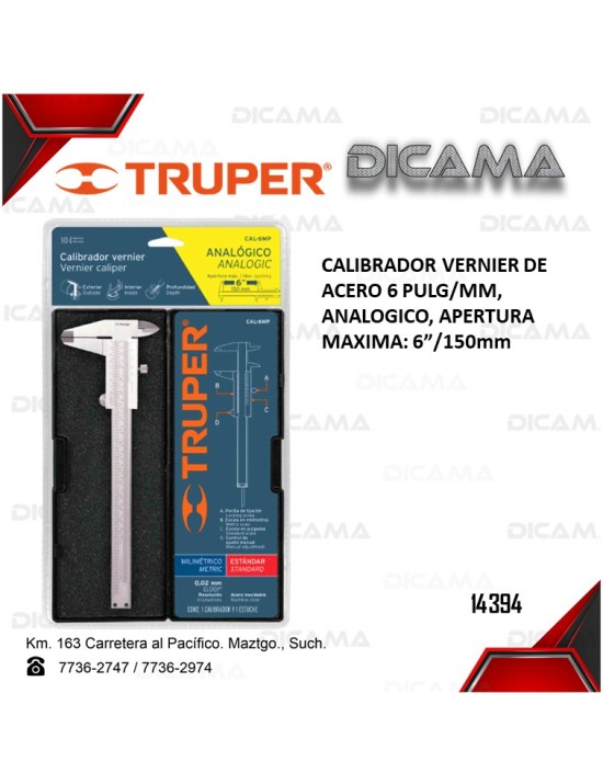 CALIBRADOR VERNIER DE ACERO 6 PULG/MM